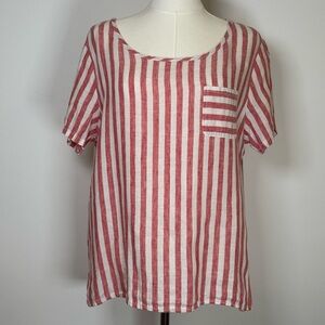 Artisan New York Pure Linen Striped Top Scoop Neck Lightweight Women’s Medium